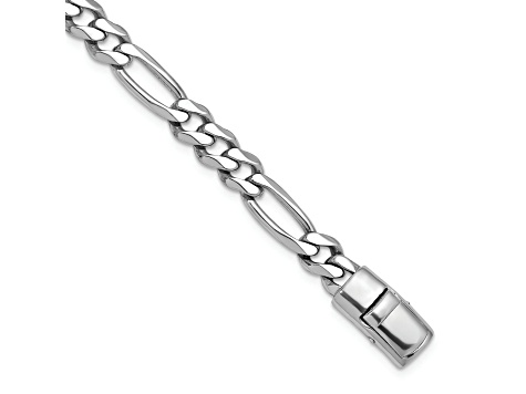 Rhodium Over Sterling Silver Polished 8.5mm Figaro 18 inch Chain