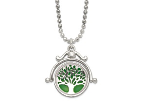 Sterling Silver Polished Reversible Enameled Tree of Life Necklace