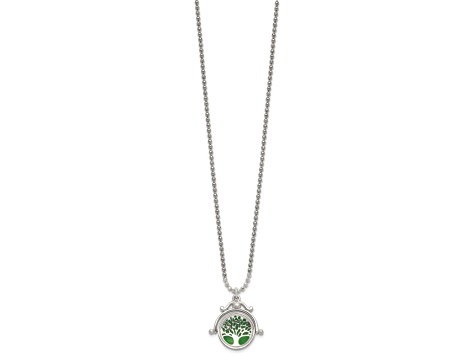 Sterling Silver Polished Reversible Enameled Tree of Life Necklace