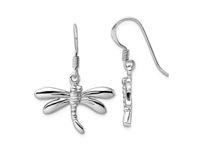 Rhodium Over Sterling Silver Polished Dragonfly Dangle Earrings