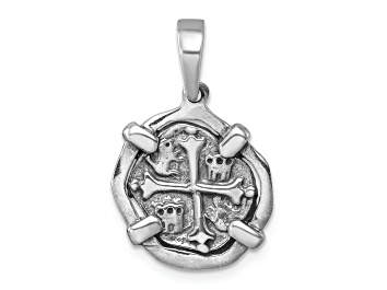 Picture of Rhodium Over Sterling Silver Polished and Antiqued Medieval Coin Pendant