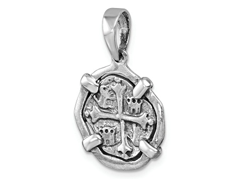 Rhodium Over Sterling Silver Polished and Antiqued Medieval Coin Pendant