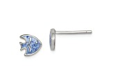 Rhodium Over Sterling Silver Blue Enamel Fish Childs Post Earrings