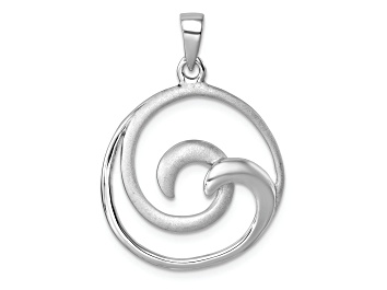 Picture of Rhodium Over Sterling Silver Polished and Brushed Double Wave Pendant