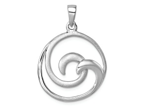 Rhodium Over Sterling Silver Polished and Brushed Double Wave Pendant