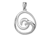 Rhodium Over Sterling Silver Polished and Brushed Double Wave Pendant