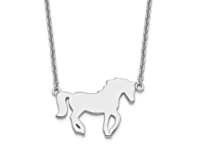 Rhodium Over Sterling Silver Polished Horse with 2-inch Extension Necklace