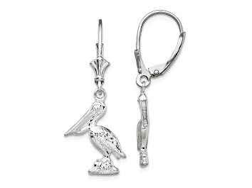 Picture of Rhodium Over Sterling Silver Polished 3D Small Pelican Leverback Earrings