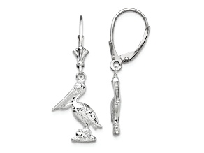 Rhodium Over Sterling Silver Polished 3D Small Pelican Leverback Earrings