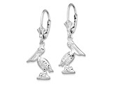 Rhodium Over Sterling Silver Polished 3D Small Pelican Leverback Earrings