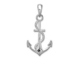 Rhodium Over Sterling Silver Polished 3D Anchor and Rope Pendant