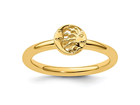 Sterling Silver Stackable Expressions Yellow-plated Sun/Moon Ring