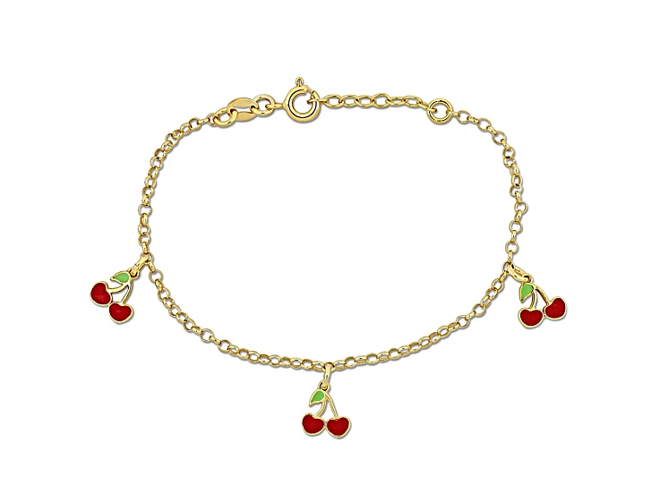 Children's Cherry Enamel Charm Bracelet in 18K Yellow Gold Over Sterling Silver