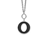 Sterling Silver Rhodium-plated 18-inch with 2-inch Extension Black Enamel Circle Necklace