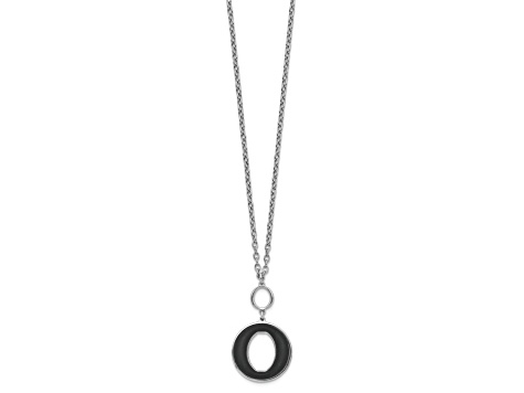 Sterling Silver Rhodium-plated 18-inch with 2-inch Extension Black Enamel Circle Necklace