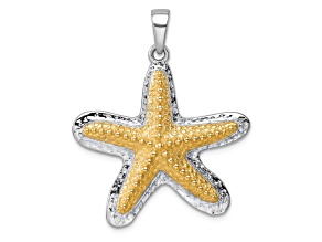 Rhodium Over Sterling Silver Polished Yellow Star Fish Pendant