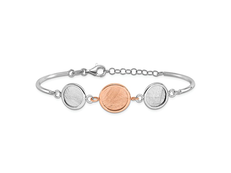 18K Rose Gold Over Sterling Silver Radiant Essence Polished Scratch Finish Circle Charm Bracelet