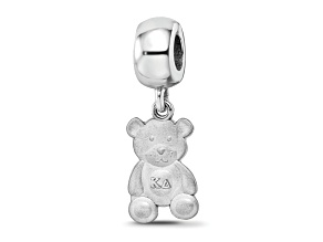 Rhodium Over Sterling Silver LogoArt Kappa Delta Teddy Bear on Bead