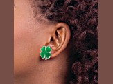 Rhodium Over Sterling Silver Enamel 4 Leaf Clover Children's Post Earrings