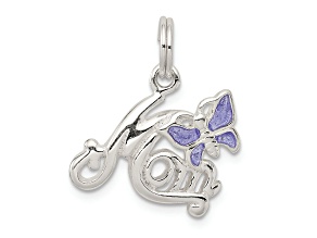 Sterling Silver Polished Mom Butterfly Enameled Charm
