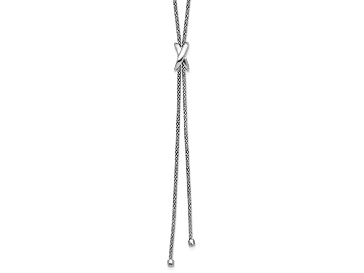 Rhodium Over Sterling Silver Polished and Textured X Lariat 16.5 Inch Necklace