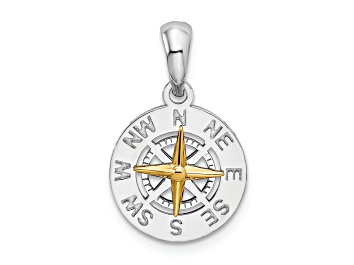 Picture of Rhodium Over Sterling Silver Polished Mini Compass with 14k Yellow Gold Needle Pendant