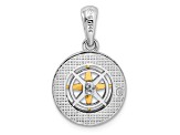 Rhodium Over Sterling Silver Polished Mini Compass with 14k Yellow Gold Needle Pendant