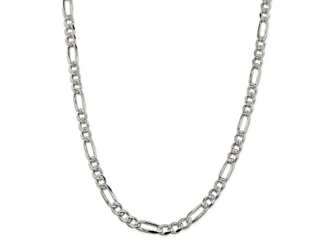 Sterling Silver 7.25mm Pavé Flat Figaro Chain