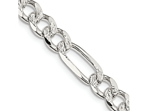 Sterling Silver 7.25mm Pavé Flat Figaro Chain