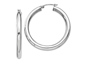 Rhodium Over Sterling Silver 4mm Round Hoop Earrings