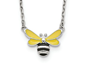 Rhodium Over Sterling Silver Enamel Bumblebee with 2-inch Extension Childs Necklace