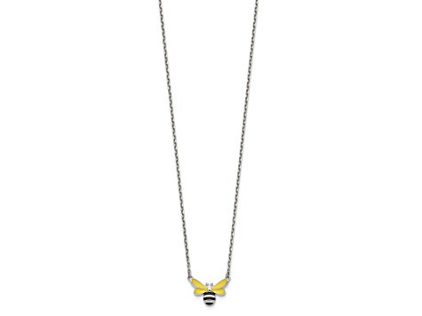 Rhodium Over Sterling Silver Enamel Bumblebee with 2-inch Extension Childs Necklace