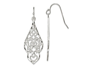 Sterling Silver Polished and Diamond-cut Fancy Filigree Dangle Earrings