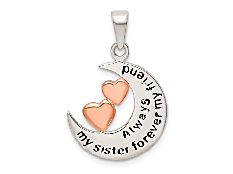 Sterling Silver and Rose Tone Enamel ALWAYS SISTER..FRIEND Pendant