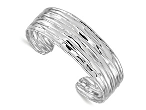Rhodium Over Sterling Silver Textured Cuff Bracelet
