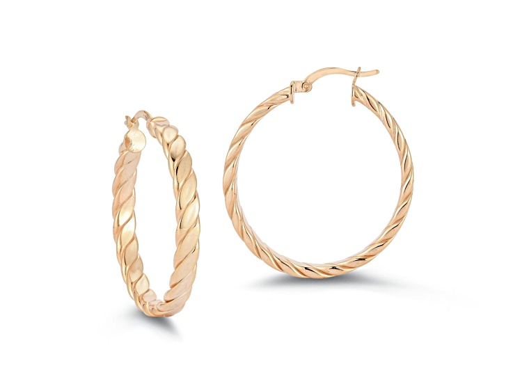 Sterling Statements 14K Rose Gold Over Sterling Silver Flat Twist Medium Hoop Earrings