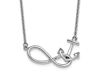 Picture of Rhodium Over Sterling Silver Anchor and Eternity Symbol 17 + 1 Inch Necklace