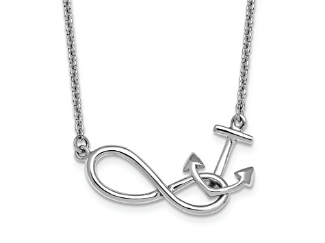 Rhodium Over Sterling Silver Anchor and Eternity Symbol 17 + 1 Inch Necklace