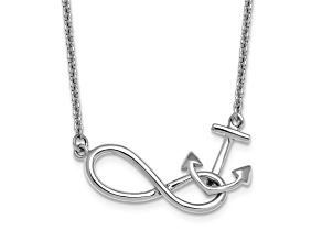 Rhodium Over Sterling Silver Anchor and Eternity Symbol 17 + 1 Inch Necklace