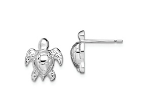 Rhodium Over Sterling Silver Polished Mini Sea Turtle Post Earrings