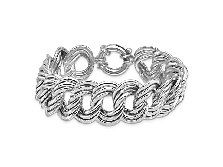Rhodium Over Sterling Silver Polished 20mm Triple Circle Link