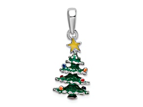 Sterling Silver Polished 3D Enameled Christmas Tree Pendant