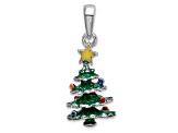 Sterling Silver Polished 3D Enameled Christmas Tree Pendant