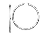 Rhodium Over Sterling Silver 4mm Round Hoop Earrings