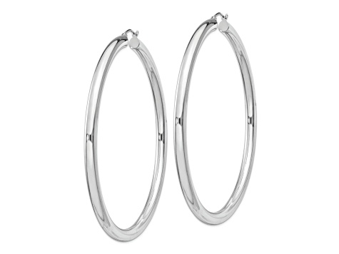 Rhodium Over Sterling Silver 4mm Round Hoop Earrings