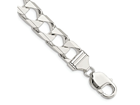 Sterling Silver 10.3mm Flat Open Curb Chain Bracelet