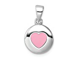 Rhodium Over Sterling Silver Polished Pink Enamel Heart Children's Pendant