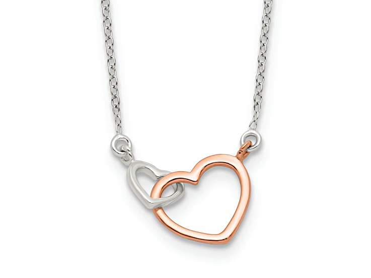 10K Rose Gold Over Sterling Silver Polished Double Heart 18-inch Necklace