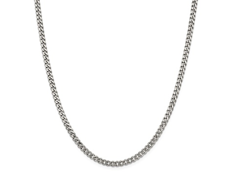 Rhodium Over Sterling Silver 4.5mm Curb Chain Necklace