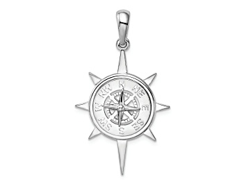 Picture of Rhodium Over Sterling Silver Polished Star Frame Compass Pendant
